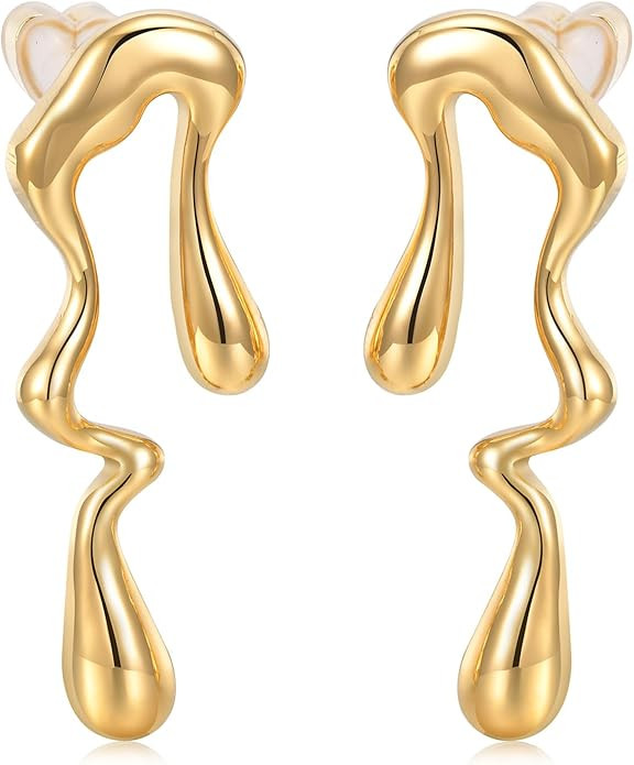 Womens Gold Studs Earrings, 14K Gold Plated Personality Big Stud Earring,Stainless Steel Hypoalle... | Amazon (US)