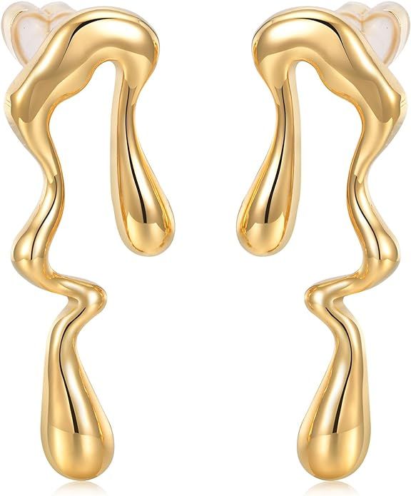 Women's Gold Studs Earrings - 14K Gold Plated Personality Big Studs Earring,Stainless Steel Hypoa... | Amazon (US)