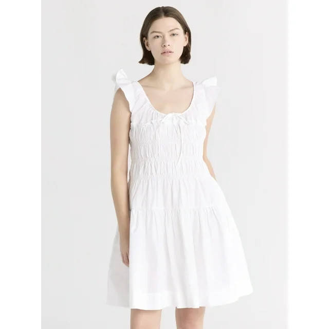 Free Assembly Women's and Women’s Plus Smocked Cotton Mini Dress with Flutter Sleeves, Sizes XS... | Walmart (US)