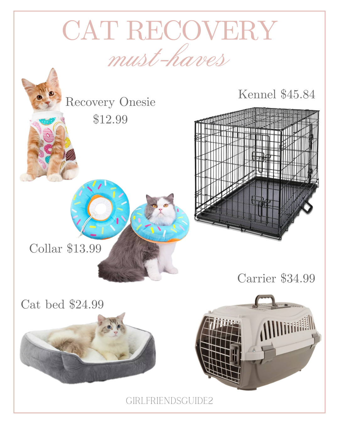 These are the items we used for our cats after surgery.  They worked great!  A kennel with a bed for a safe, quiet space.  A onesie and a doughnut collar to protect the incision.  A cat carrier is a must for vet trips.  This one has top and front openings.

#pets #cats #surgery #LTKPets  

 #LTKHome