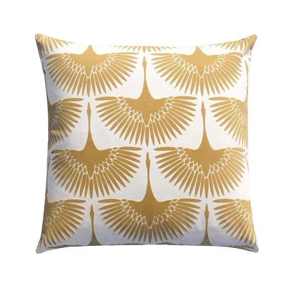 Flock Oro Pale Gold Velvet Bird Silhouette Pillow | Land of Pillows