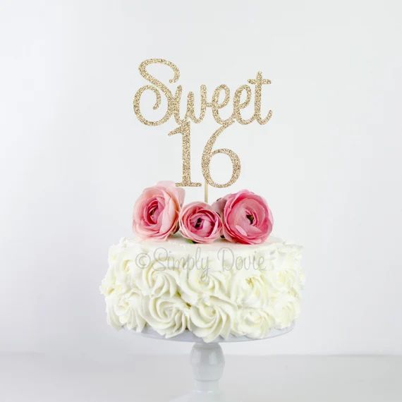 Sweet 16 Cake Topper, Sweet Sixteen Cake Topper, Glitter Cake Topper, Glitter 16th Birthday Cake ... | Etsy (US)