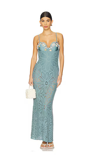 Camila Coelho Crochet Embroidered Maxi Dress in Blue | Revolve Clothing (Global)
