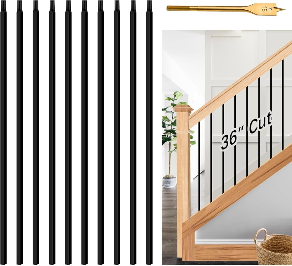 10 Pack Iron Stair Balusters, 36"" Balusters for Staircase Interior, Stair Spindles Hollow Single... | Amazon (US)