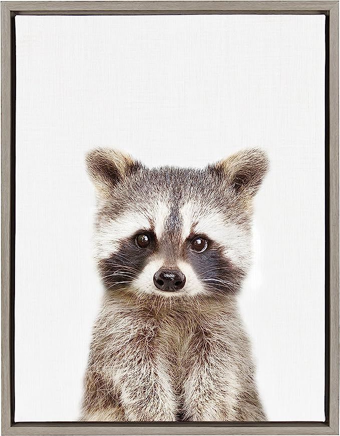 Kate and Laurel Sylvie Raccoon Framed Canvas Wall Art by Amy Peterson, 18x24, Gray | Amazon (US)