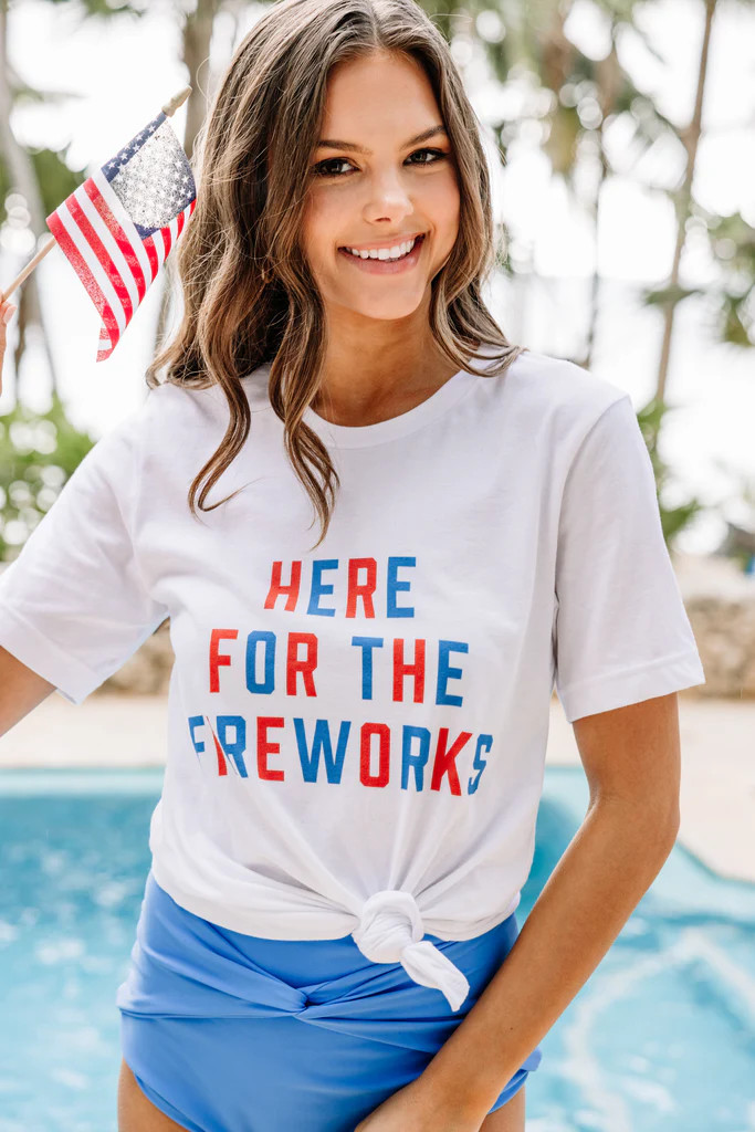 Here For The Fireworks White Graphic Tee | The Mint Julep Boutique