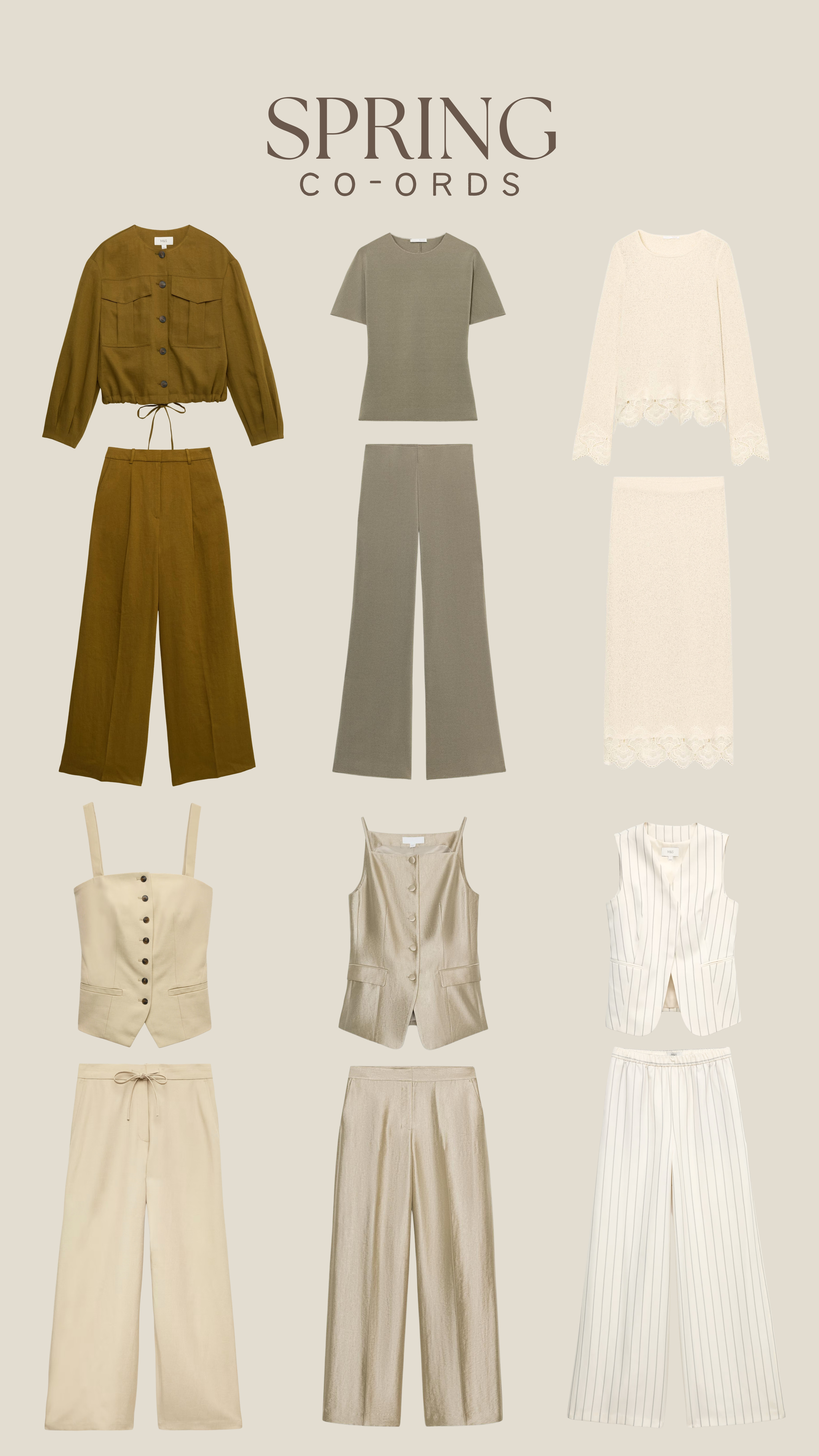 Spring co-ords ✨

neutrals, matching set, suit set, waistcoat, tailored trousers, loung wear 

 #LTKuk #LTKspring #LTKworkwear