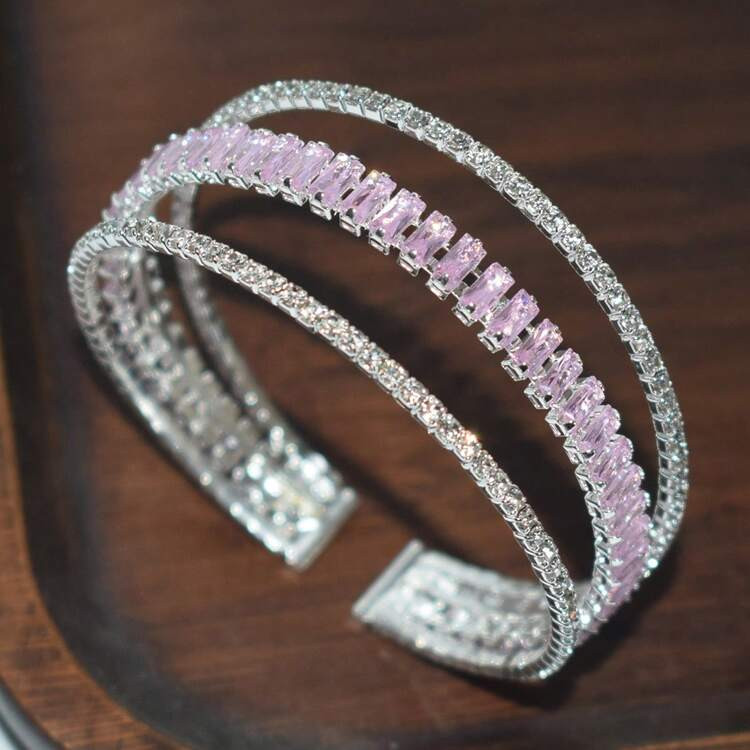 1pc Women's High-End Multi-Layer Diamond Inlaid Open Cuff Bracelet, Suitable For Going Out | SHEIN
