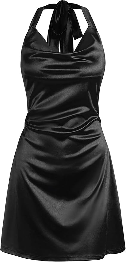 ZAFUL Women Sexy Mini Halter Party Dress Sleeveless Satin Silky Cocktail Club Dress | Amazon (US)