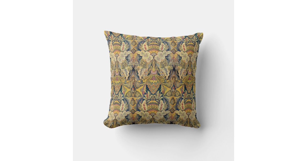 Blue and Gold Antiqued Throw Pillow | Zazzle | Zazzle