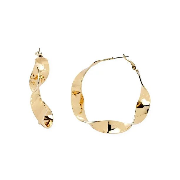 Scoop Women’s 14K Gold Flash-Plated Brass Twist Hoop Earrings - Walmart.com | Walmart (US)