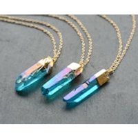 Turquoise or Bright Pink Angel Aura Crystal Necklace Gold Dipped Rainbow Bullet Pastel BohoKida Quar | Etsy (US)