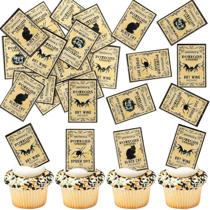 Ercadio 40Pcs Edible Halloween Cupcake Toppers Edible Happy Halloween Cake Picks Horror Skull Han... | Amazon (US)