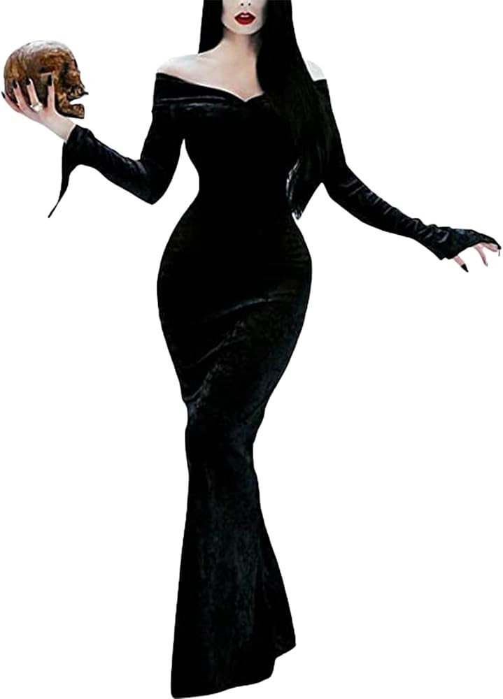 NANAMEEI Halloween Costume Sexy Off Shoulder Addams Family Wednesday Dress Adult Cosplay Dresses | Amazon (US)