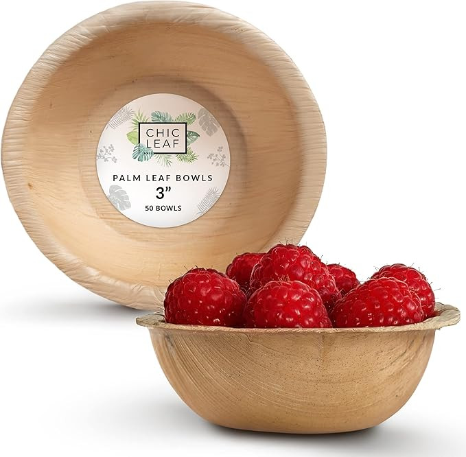 Chic Leaf Disposable Palm Leaf Bowls Like Bamboo Bowls 3" Round Deep (50 mini bowls) - Biodegrada... | Amazon (US)