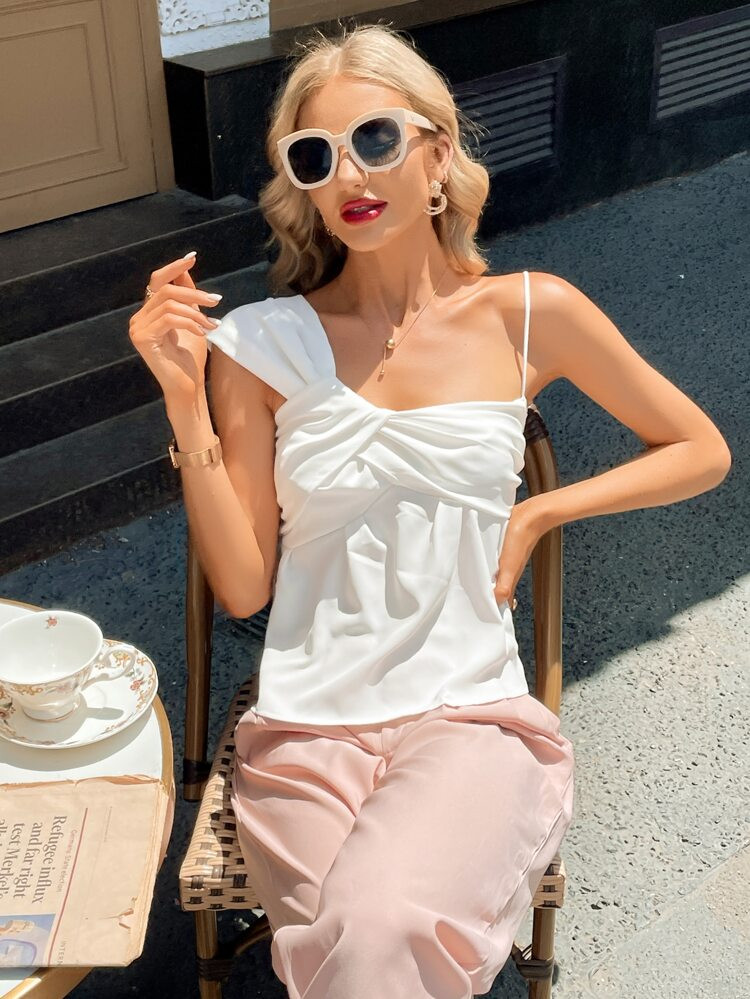 Asymmetrical Neck Twist Top | SHEIN