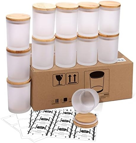 Aminigram 12 Pack, 10 OZ Frosted Candle Jars with Bamboo Lids, Empty Matte White Glass Candle Jar... | Amazon (US)