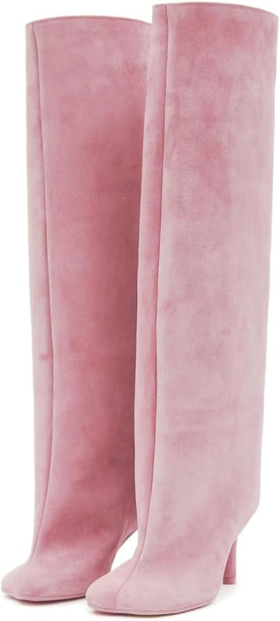 Women's Knee High Boots Green Suede Wide Calf Stiletto Long Booties Square Toe Pull On High Heel ... | Amazon (US)