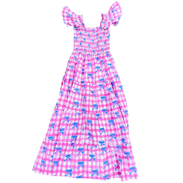 Pink with Blue BOWS Smocked Amelia Dress | James Ascher