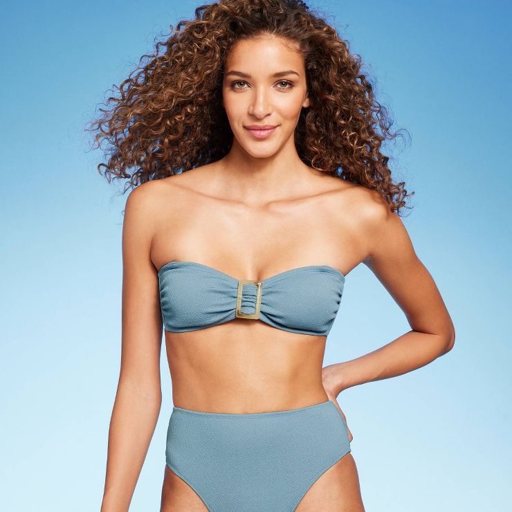 Women's Ring-Front Crepe Textured Bandeau Bikini Top - Shade & Shore™ Blueberry | Target