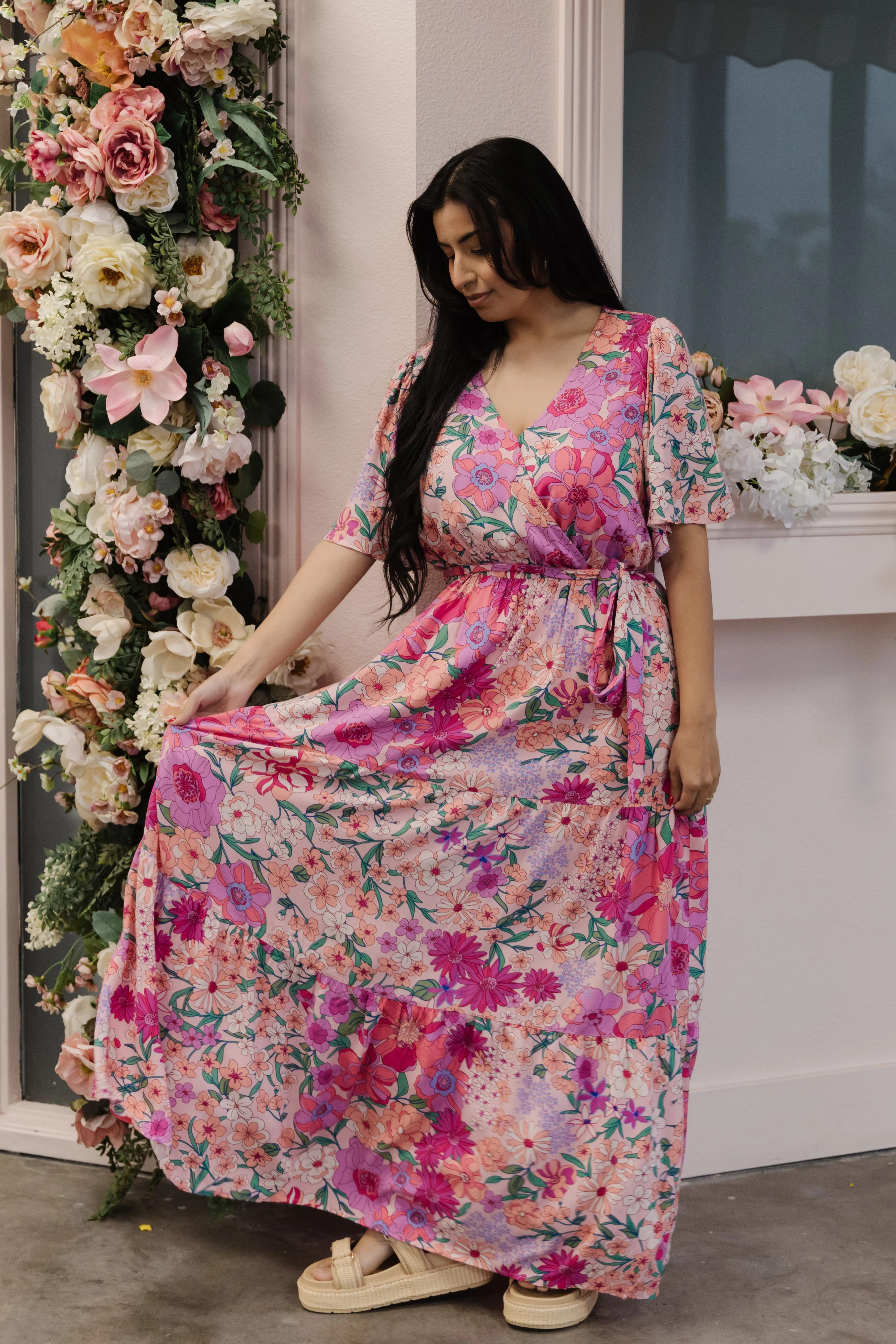 THE DARBY FLORAL RAYON MAXI DRESS IN BLUSH | Pink Desert