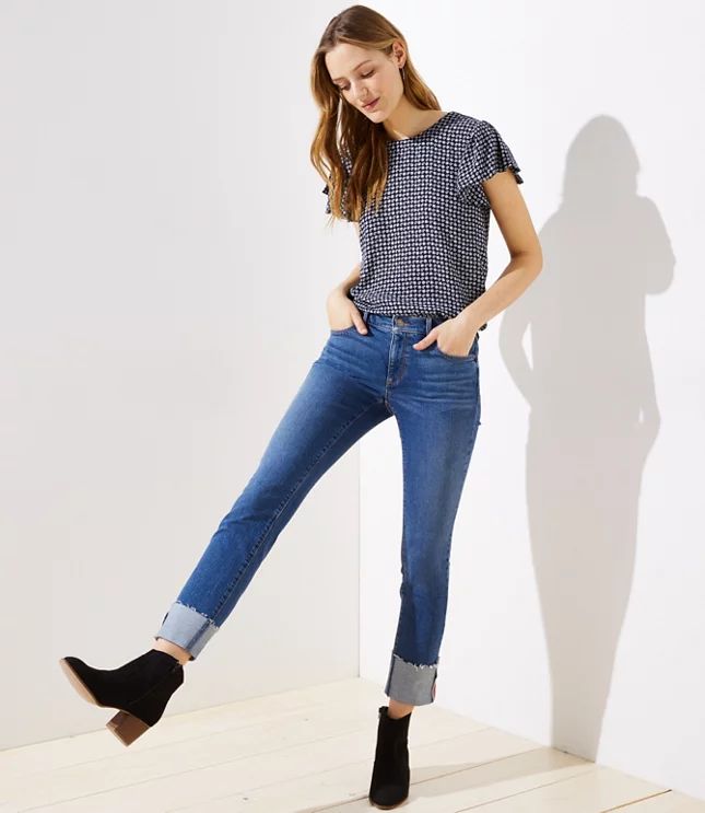 Modern Cuffed Straight Leg Jeans in Pure Mid Indigo Wash | LOFT | LOFT