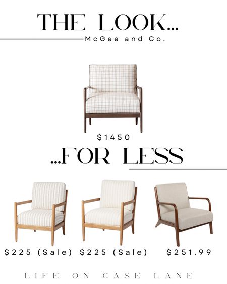 The look for less, save or splurge, mcgee and co dupe, furniture dupe, dupes, designer dupes, designer furniture look alike, home furniture, McGee and co accent chair, accent chair dupe, plaid accent chair, neutral accent chair 