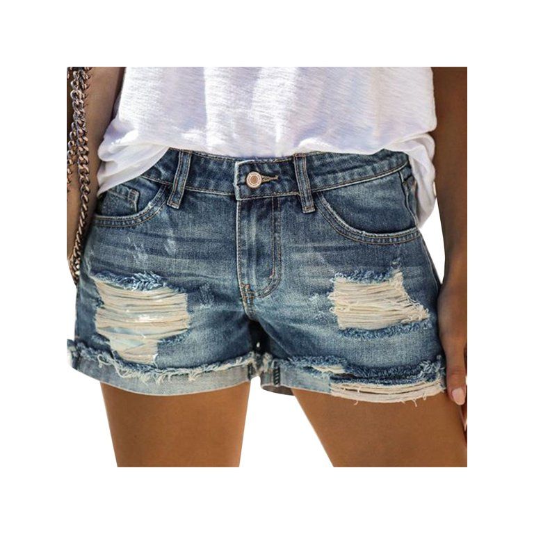 Eyicmarn Womens High Waist Jean Shorts Distressed Frayed Hem Ripped Shorts | Walmart (US)