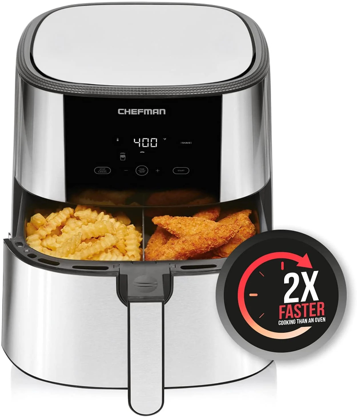 Chefman Turbo Fry Stainless Steel Air Fryer with Basket Divider, 8 Quart | Walmart (US)