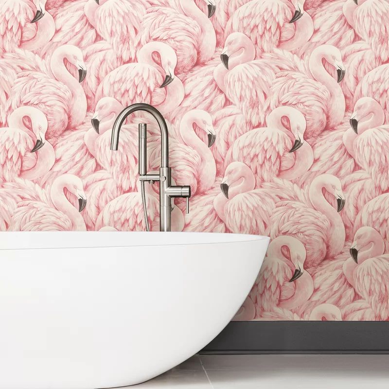 Edenbridge Barbieri Flamingos 396' L x 20" W Smooth Wallpaper Roll | Wayfair North America