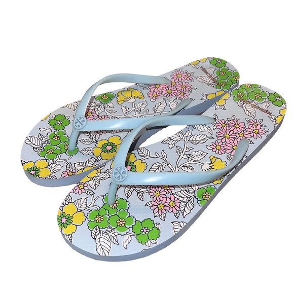 TORY BURCH Blue Eyes Wallpaper Floral Flip-Flop Sandals | Poshmark