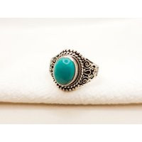 Boho Turquoise Ring, Sterling Silver Teal Blue Vintage Tibetan Ring Green | Etsy (US)