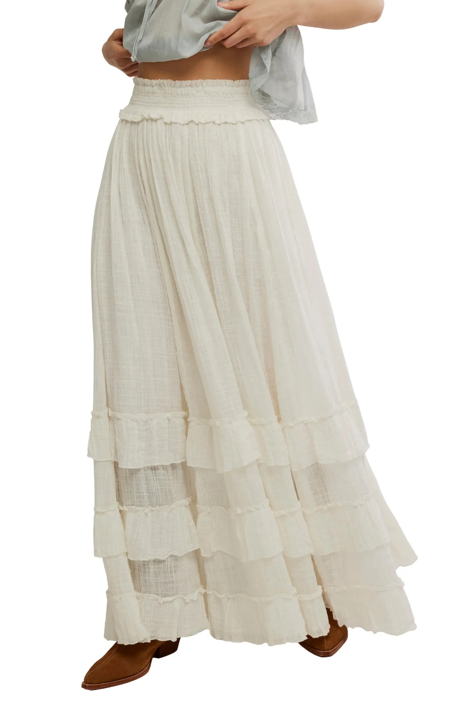 Free People Brynn Tiered Cotton Blend Maxi Skirt | Nordstrom | Nordstrom
