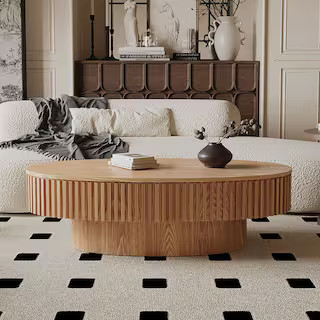 Leigh Modern 47.2 in. Brown Oval MDF Wood Coffee Table with Storage, Fluted Design, Natural | The Home Depot