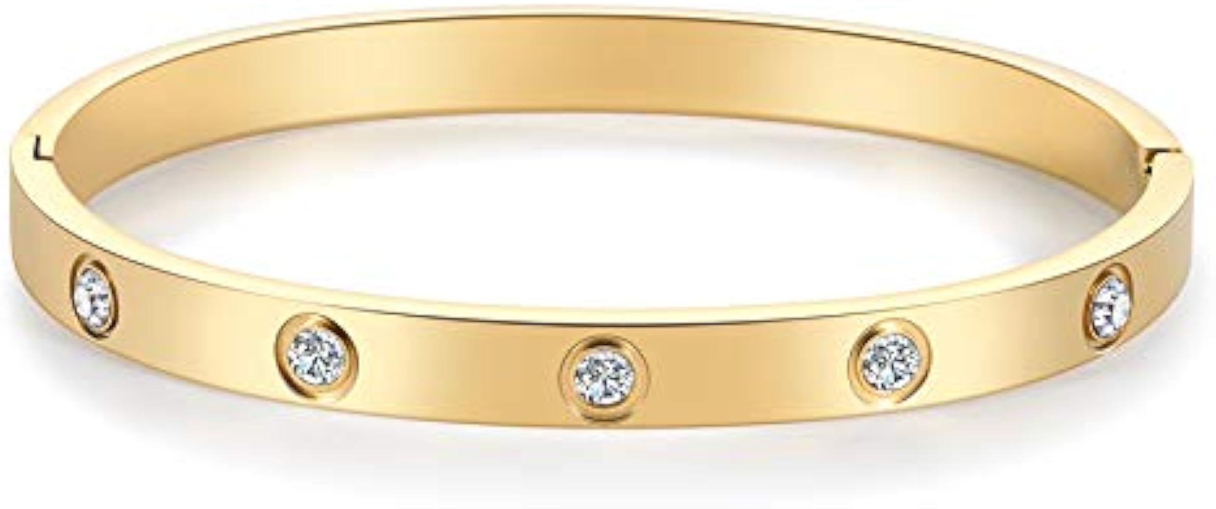 Chrishine Life Love Friendship Bracelet Bangle Gold Rose Gold Silver with Cubic Zirconia Stones Stai | Amazon (US)