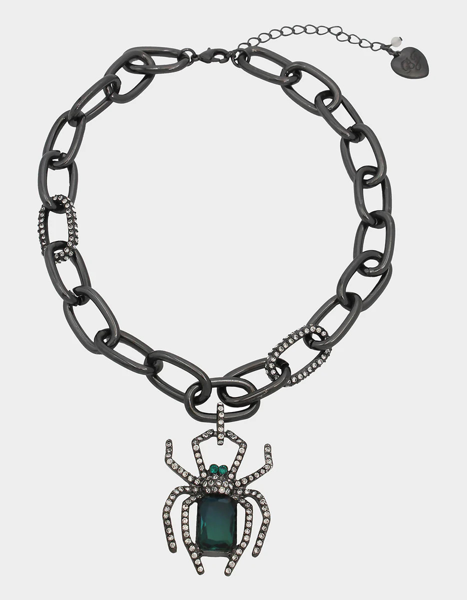 RICH WITCH SPIDER PENDANT NECKLACE GREEN | Betsey Johnson