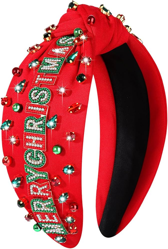 Christmas Headband for Women Holiday Christmas Accessories Beaded Xmas Bow Tree Snowflake HOHOHO ... | Amazon (US)
