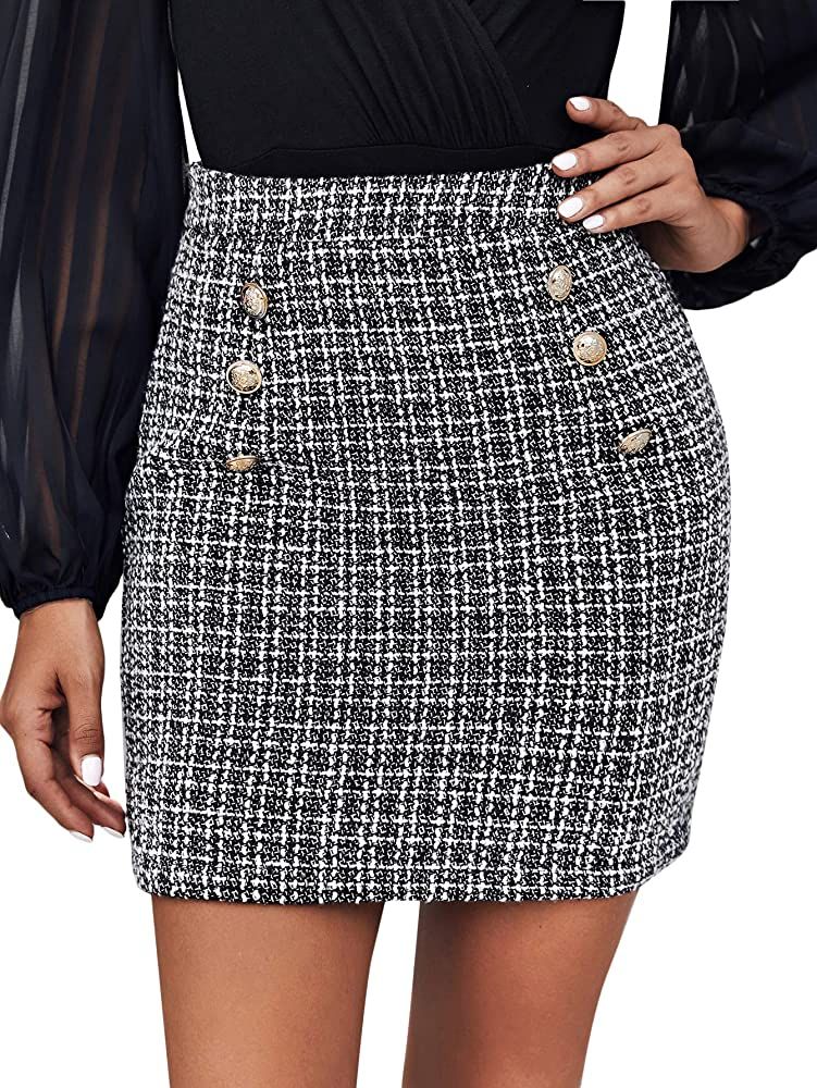 SweatyRocks Women's Elegant High Waist A-line Plaid Tweed Mini Skirt | Amazon (US)