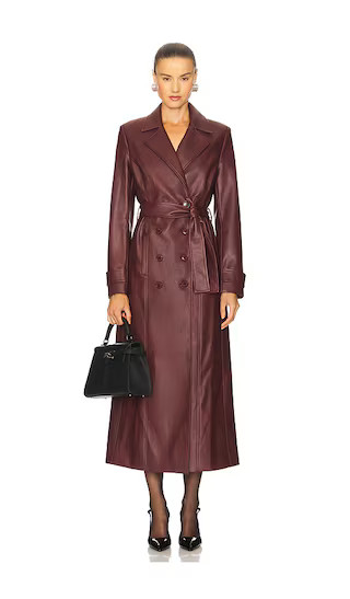 Faux Leather Longline Coat in Burgundy | Revolve Clothing (Global)