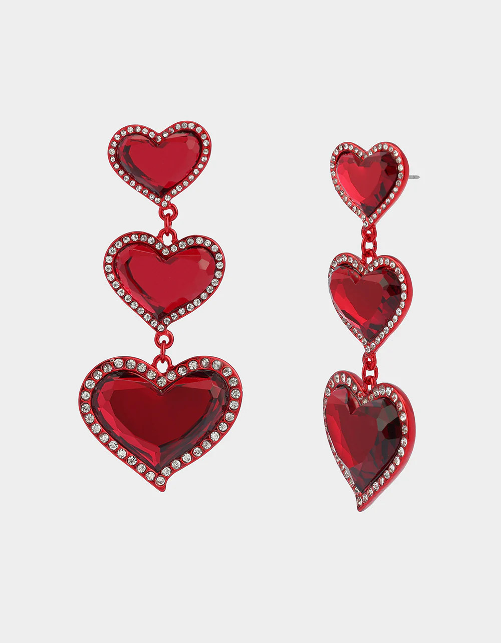 LOVE SPELL DROP EARRINGS RED Women's Valentine's Day Heart Rhinestone Drop Linear Earrings | Betsey Johnson