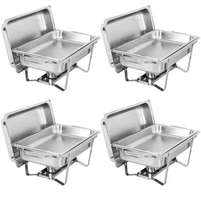 ZENY 4 Pack Premier Chafers Stainless Steel Chafing Dish 8 Qt. Full Size Buffet Trays Silver | Walmart (US)