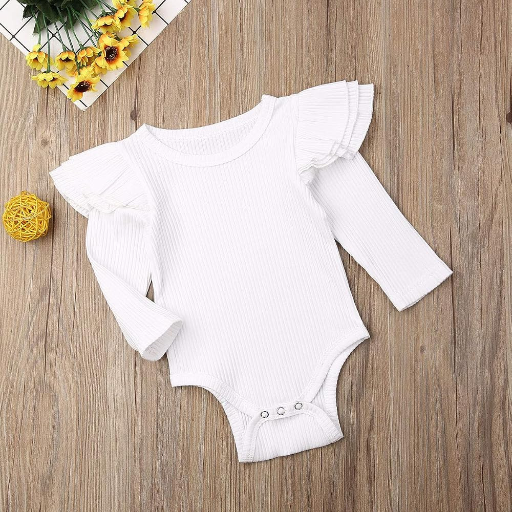 Kuriozud Newborn Baby Girl Ruffle Romper Ribbed Bodysuit Long Sleeve Heart Clothes | Amazon (US)