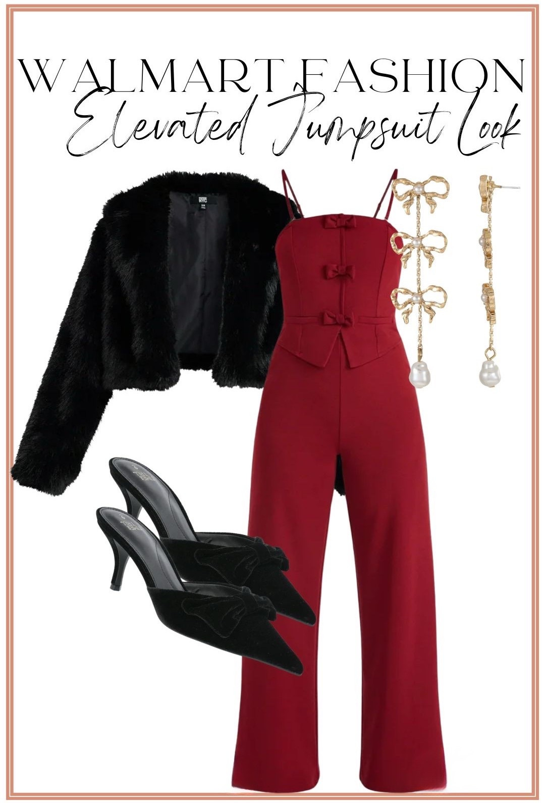 This Walmart holiday party look is EVERYTHING. ❤️✨ Meet the cutest new bow jumpsuit—a chic, elevated one-piece that looks designer but comes at the best Walmart price point. The bow details, the tailored fit, the rich holiday red… it’s truly a show-stopper for Christmas parties, winter weddings, date nights, or any festive event this season. 🎀

Styled with a luxe faux fur jacket, velvet bow heels, and statement earrings for a head-to-toe look that feels glam, polished, and so high-end. Walmart fashion continues to deliver the most gorgeous holiday outfits! ✨🙌🏼

#WalmartFashion #WalmartFinds #HolidayOutfit #HolidayPartyLook #BowJumpsuit #FestiveFashion #AffordableStyle #ChristmasOutfit #WinterStyle #LTKHoliday #LTKFashion #HolidayGlam