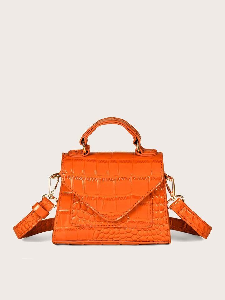 Mini Bolsa Satchel Com Estampa De Crocodilo Em Relevo | SHEIN