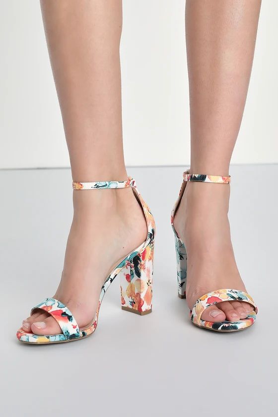 Taylor White Floral Ankle Strap Heels | Lulus (US)