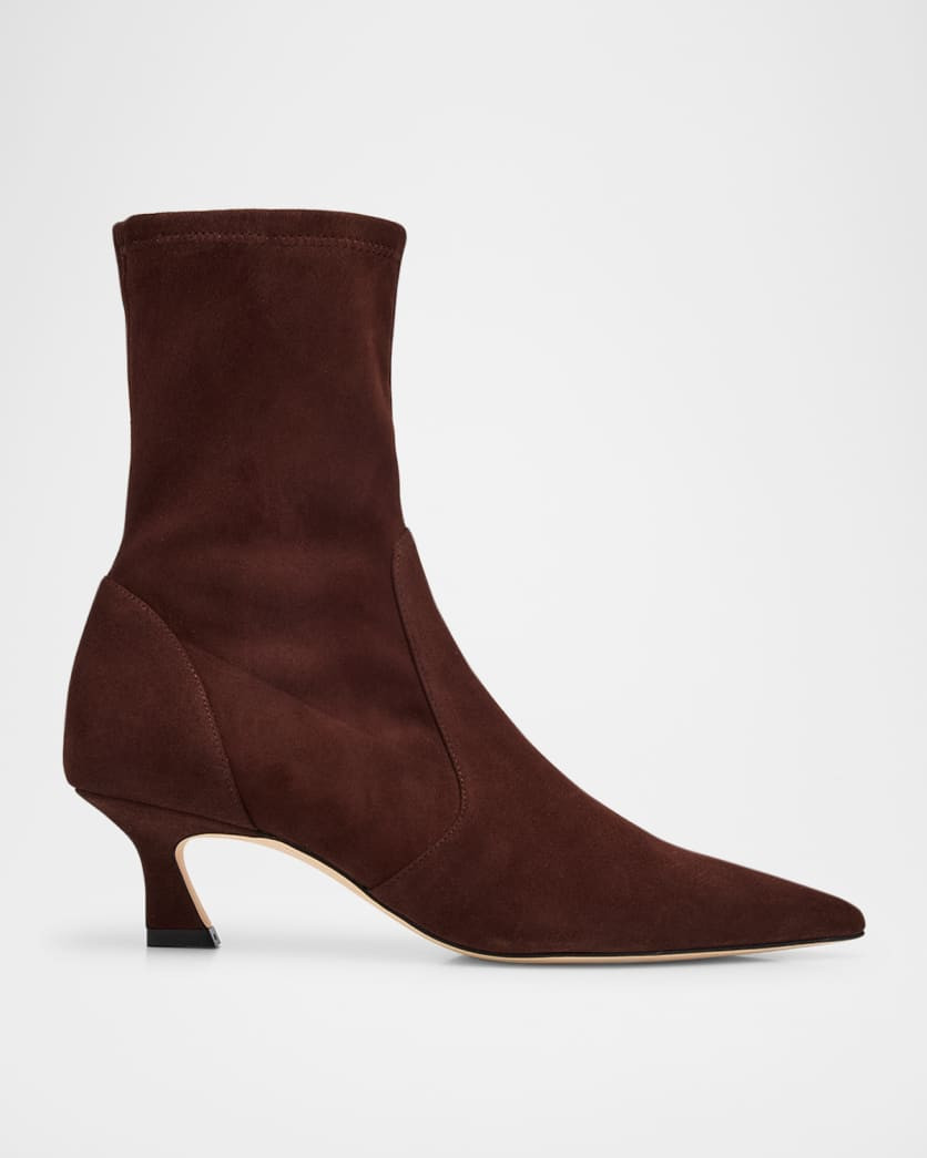 Stuart Weitzman 50mm Vinnie Suede Stretch Booties | Neiman Marcus