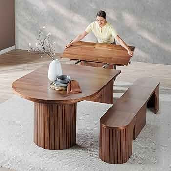 Transformer Table - Solid Wood Extendable Round Dining Table Set, Extendable Round Dining Set, El... | Amazon (US)