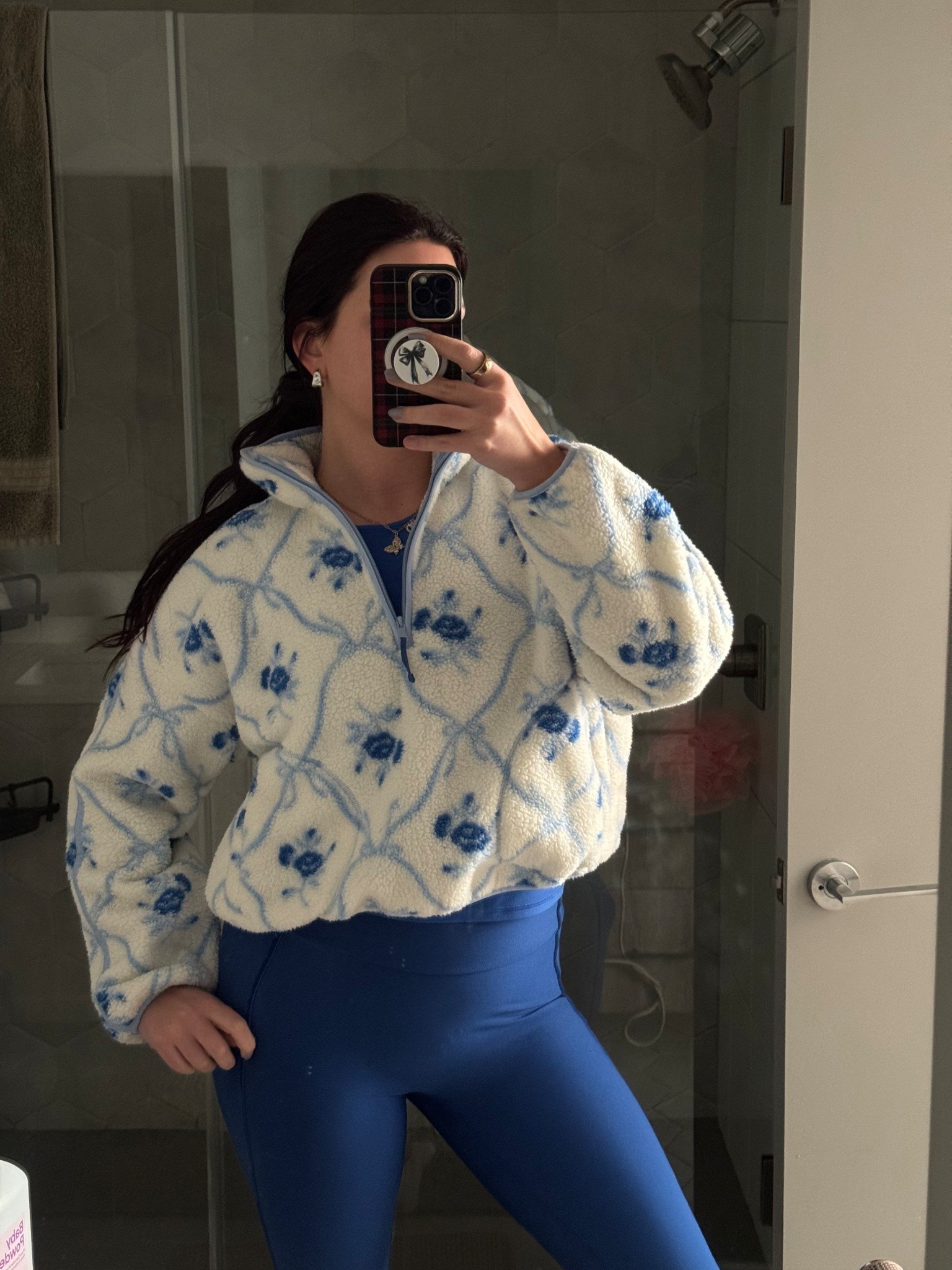 Been loving this electric blue workout set from YBP with this cozy fleece over! 

#LTKootd #LTKfitnessgoals #LTKActive