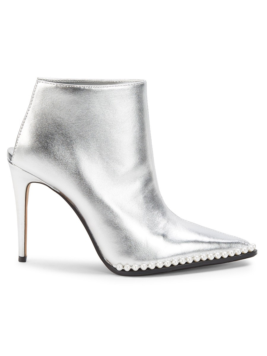 Karl Lagerfeld Paris Women's Cyron Leather Stiletto Booties - Silver - Size 8.5 | Saks Fifth Avenue OFF 5TH