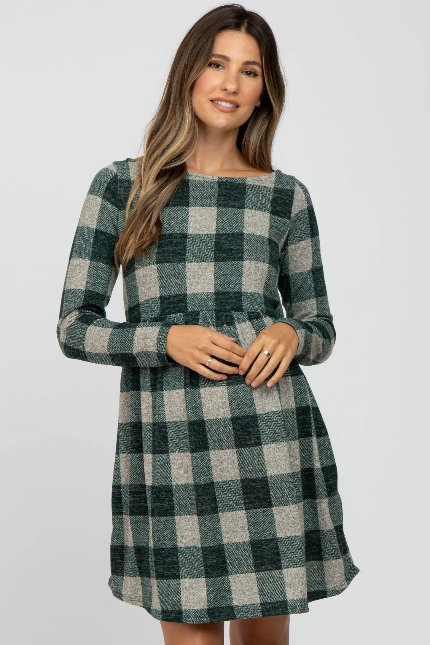 Forest Green Plaid Knit Maternity Dress | PinkBlush Maternity